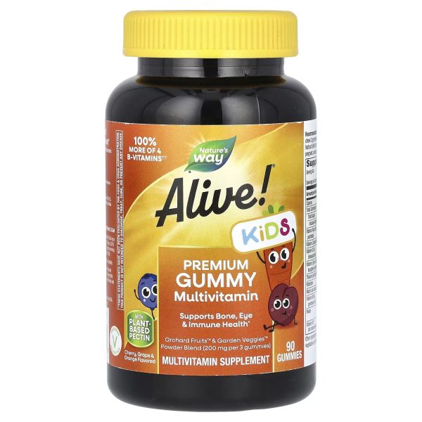 Nature's Way, Alive! Kids, Premium Gummy Multivitamin, Cherry, Grape & Orange, 90 Gummies