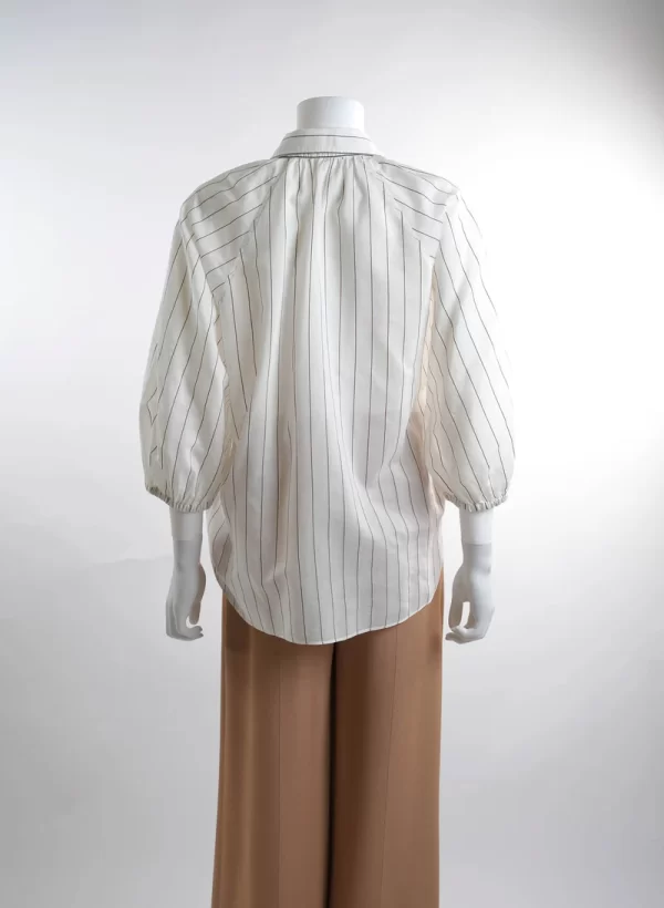Brunello Cucinelli Raglan-Sleeved Buttoned Pinstripe Shirt - Image 3