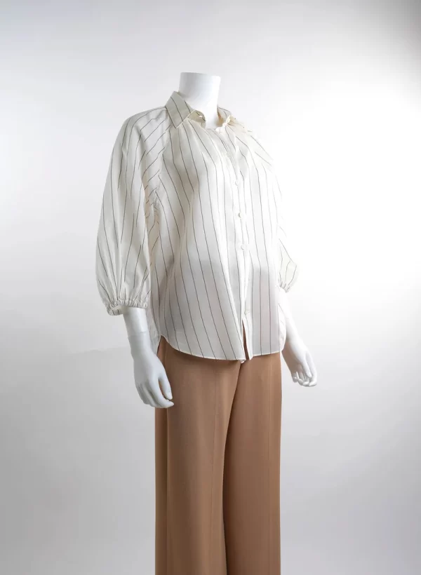Brunello Cucinelli Raglan-Sleeved Buttoned Pinstripe Shirt - Image 5